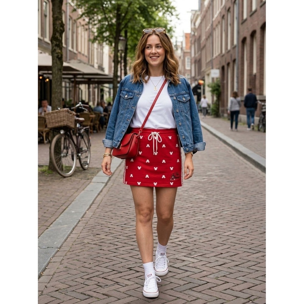 Disney Mickey Mouse Skort Women XXS Red Excellent Lace Trim Drawstring